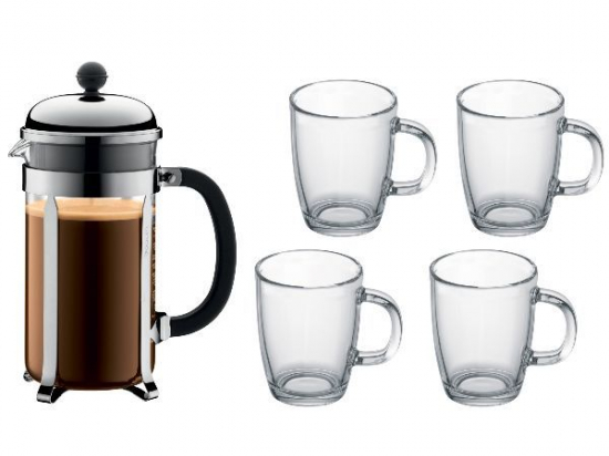 Cafetière à piston 8 Tasses  - Chambord + 4 mugs